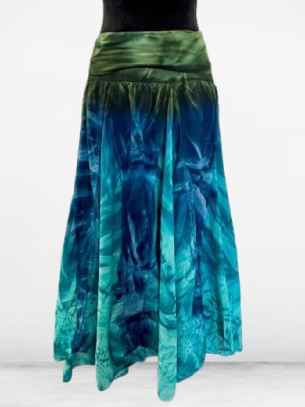 VIBRANT Ocean Tie Dye cotton Skirt Midi SMALL Fold-over waist Ombre Flowy